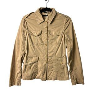 Theory button up tan utility jacket women’s size 6